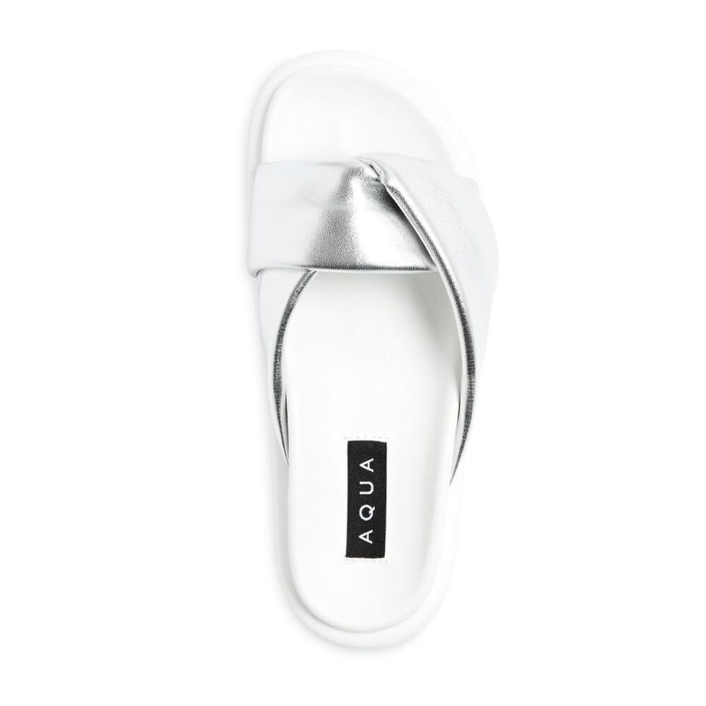 AQUA Womens Silver Ryle Round Toe Platform Slip On Slide Sandals Shoes 9 M - Picture 3 of 4